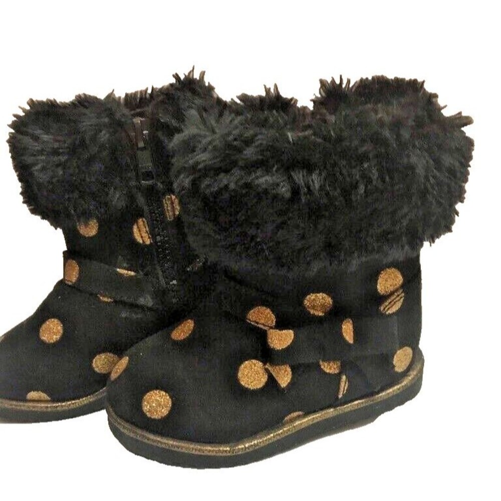Seychelles Toddler Girls Black & Gold Fur Lined Side Zip Winter Boots -Size 6 T